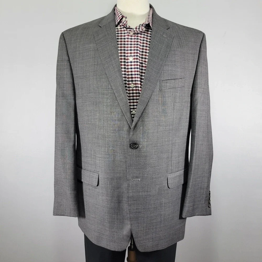 Chaps Men's Sport Coat Blazer Two‎ Button Gray Sharkskin Wool Solid Size 48R